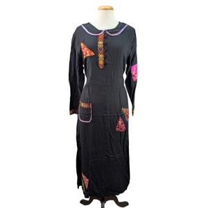 Sacred Threads Long Sleeve Maxi Dress Size‎ M/L Floral Patchwork Witchy Goth NWT
